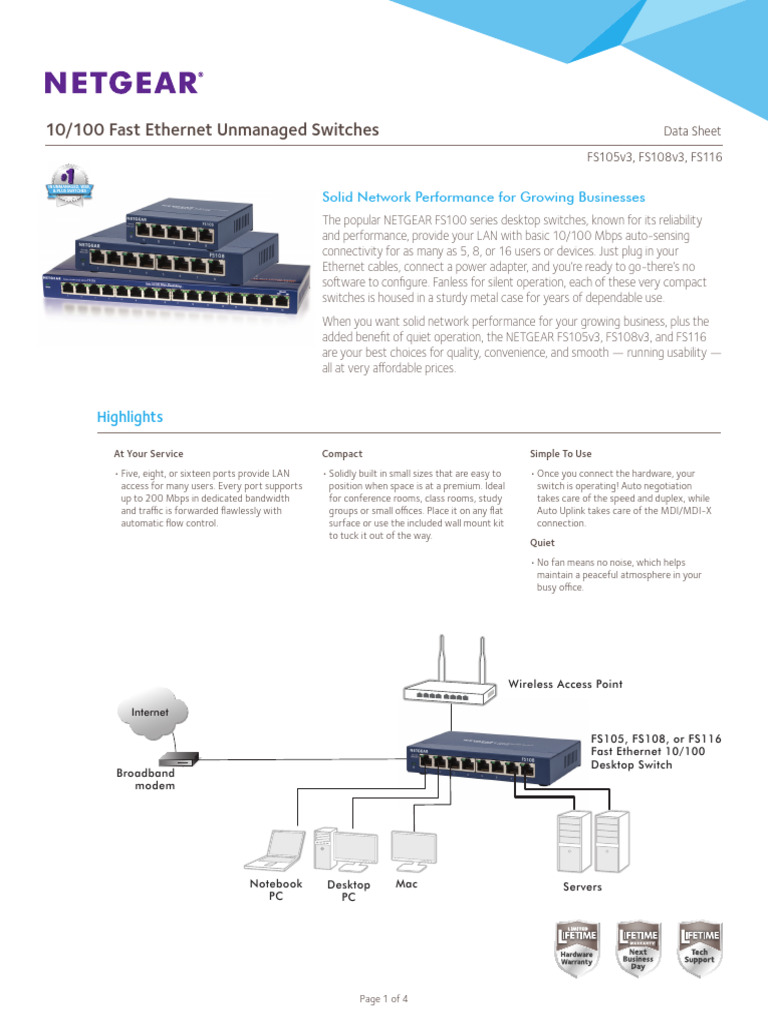 FS105v3 FS108v3 FS116 tcm148-71083 | PDF | Network Switch | Data ...