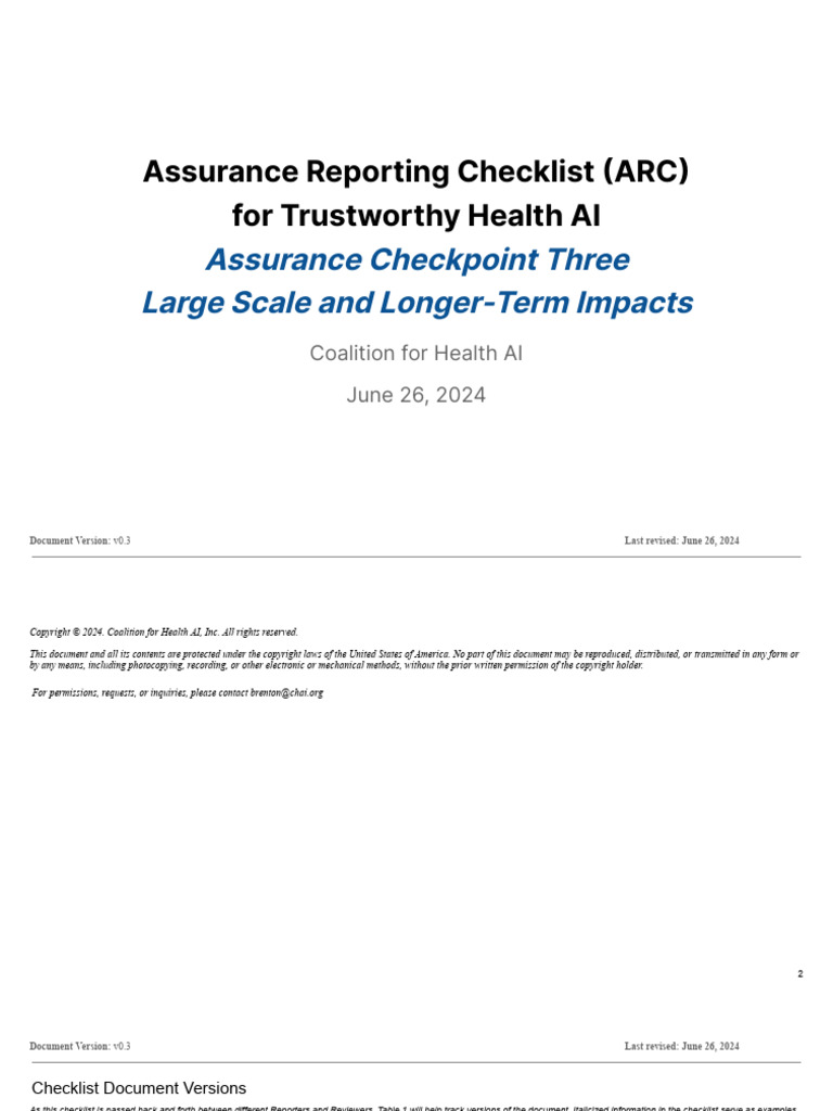 Assurance Checkpoint 3 CHAI Reporting Checklist | PDF | Artificial ...