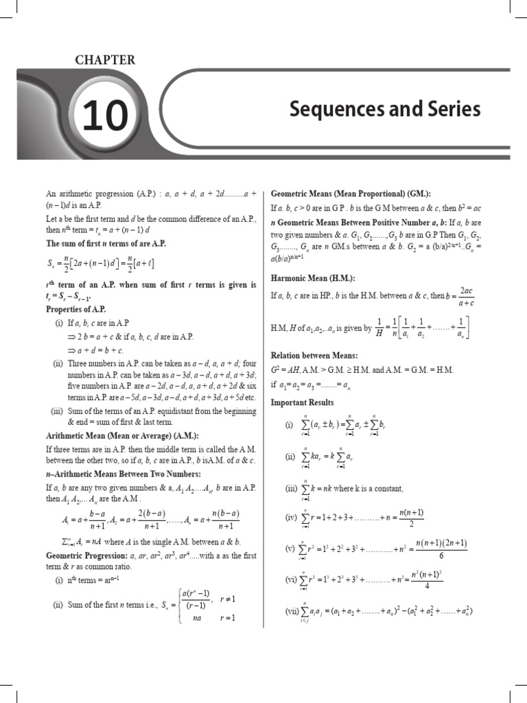 Sequences and Series _ Short Notes | PDF | Arithmetic | Sampling ...