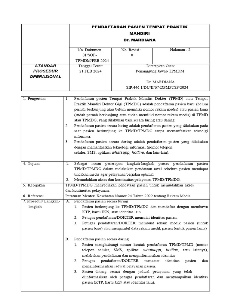 Prosedur Pendaftaran Pasien TPMD/TPMDG | PDF | Pengelolaan Keuangan ...