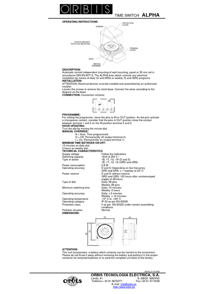 ALPHA Time Switch Operating Instructions | PDF | Switch | Equipment