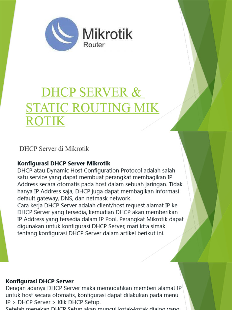 Konfigurasi DHCP dan Static Routing Mikrotik | PDF