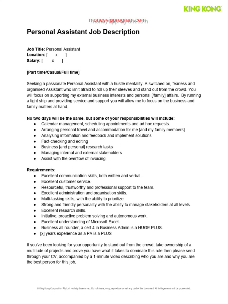 2.5-Personal Assistant Job Description | PDF | Business