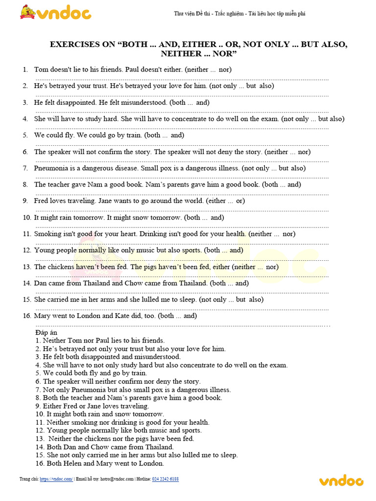 Exercises on Either/Or and Neither/Nor | PDF | Foreign Language Studies