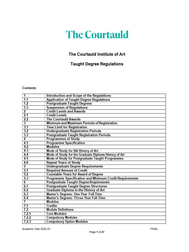 The Courtauld Taught Degree Regulations Academic Year 2022 23 | PDF ...