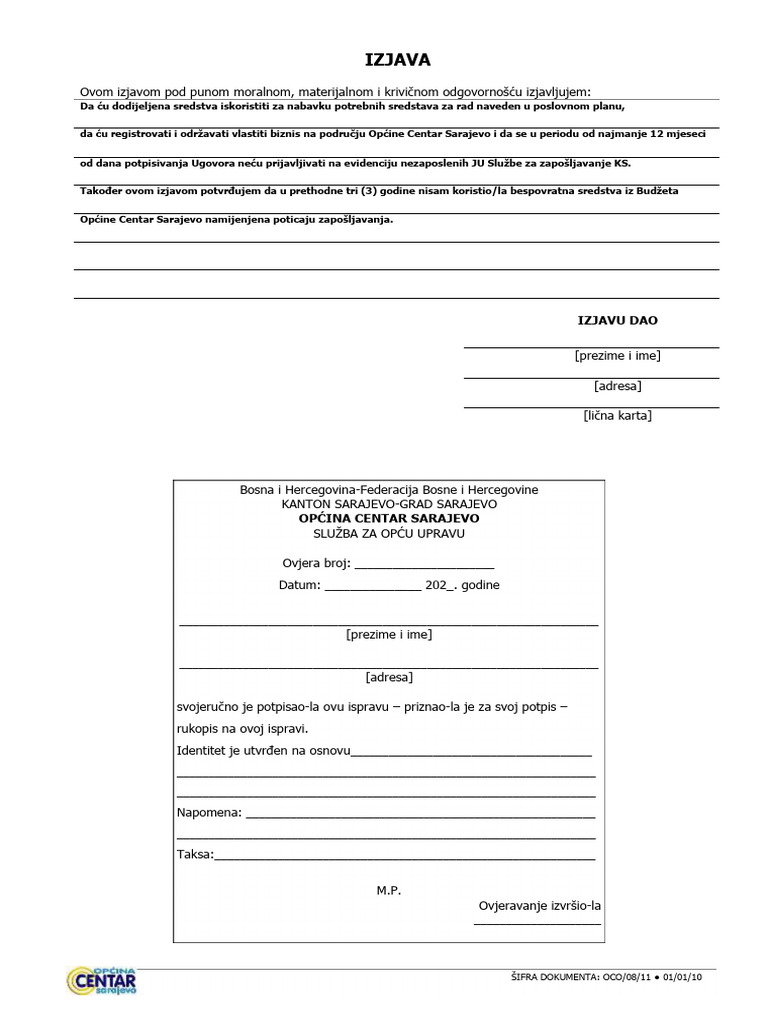 Izjava: Izjavu Dao | PDF