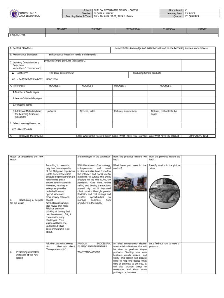 DLL Tle Ict 6 q3 w1 | PDF | Demand | Profit (Economics)