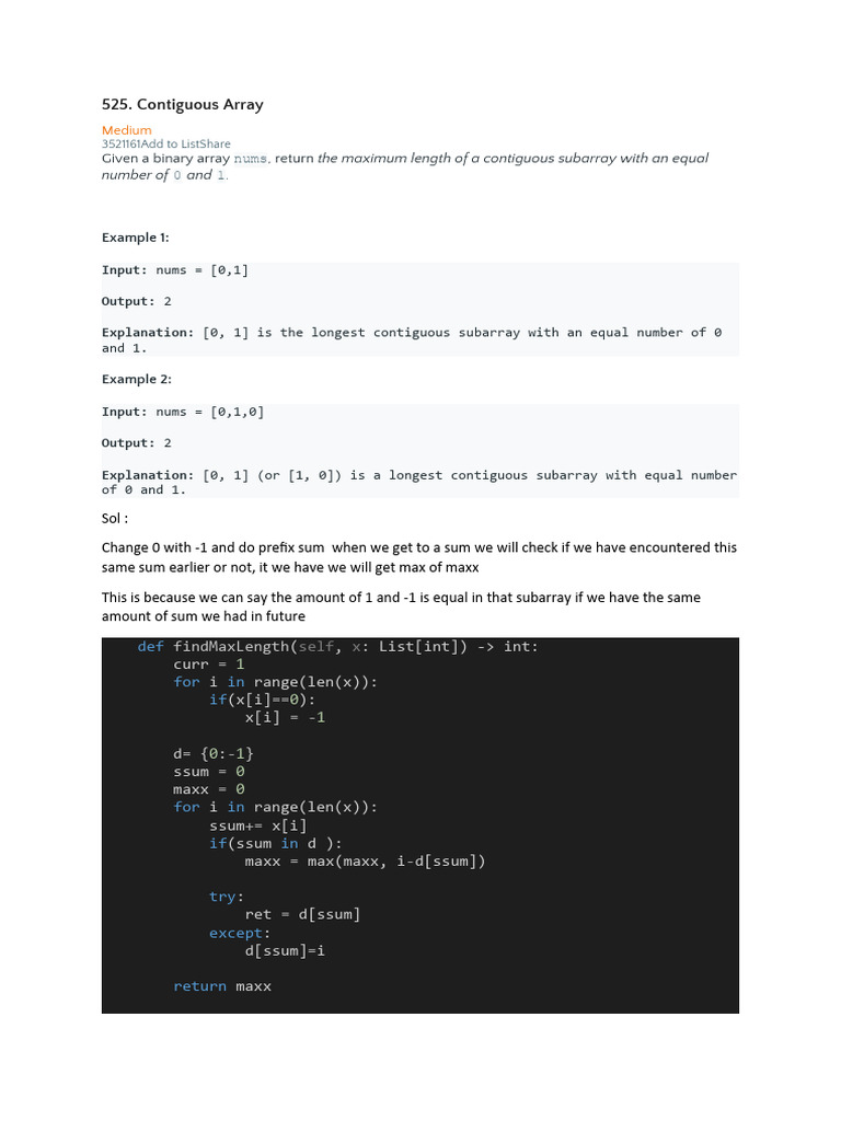 Max Length of Contiguous Array | PDF | Computer Programming ...