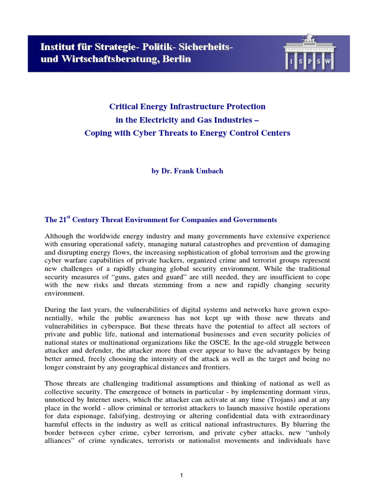 Critical Energy Infrastructure Protection | PDF | Computer Security ...