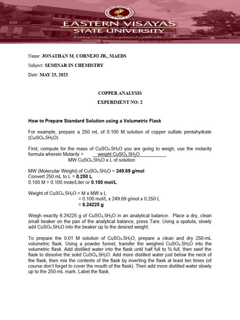 Copper Analysis: Standard Solution Prep | PDF | Absorbance ...
