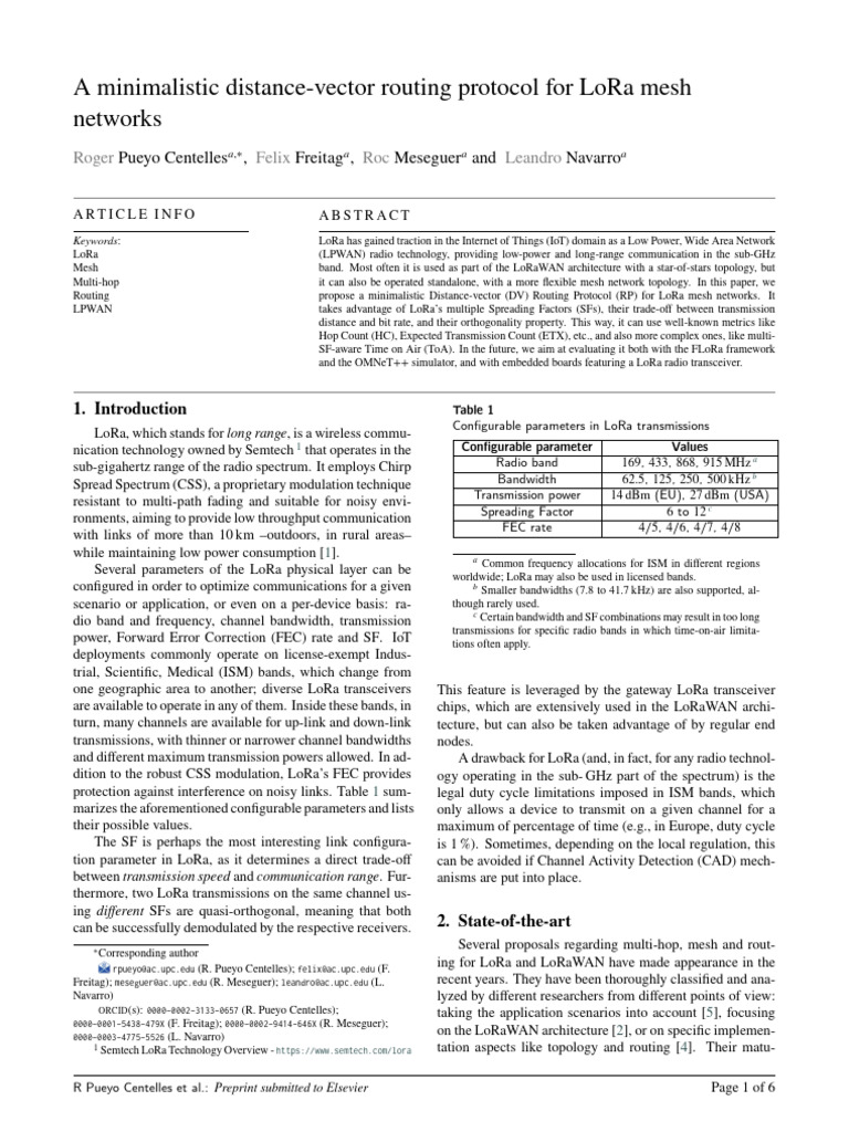 A Minimalistic Distance Vector Routing Protocol For LoRa Mesh Networks ...