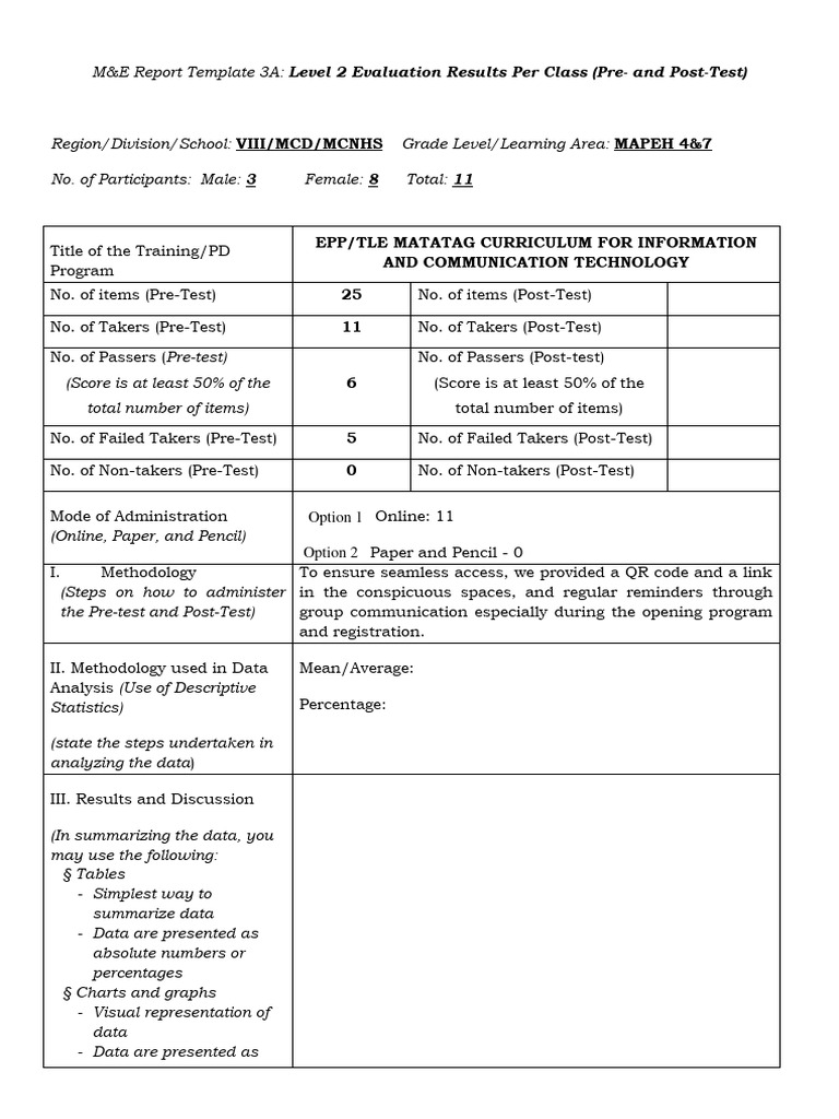 M&E Report Template for Training Evaluation | PDF | Data