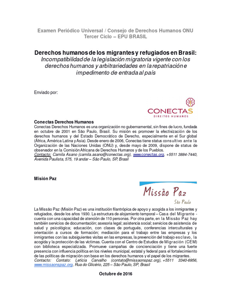 Derechos Humanos de Migrantes en Brasil | PDF | Migración humana | Brasil