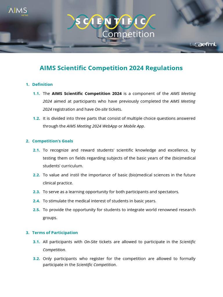 AIMS Scientific Competition 2024 Regulations | PDF | Science | Biology