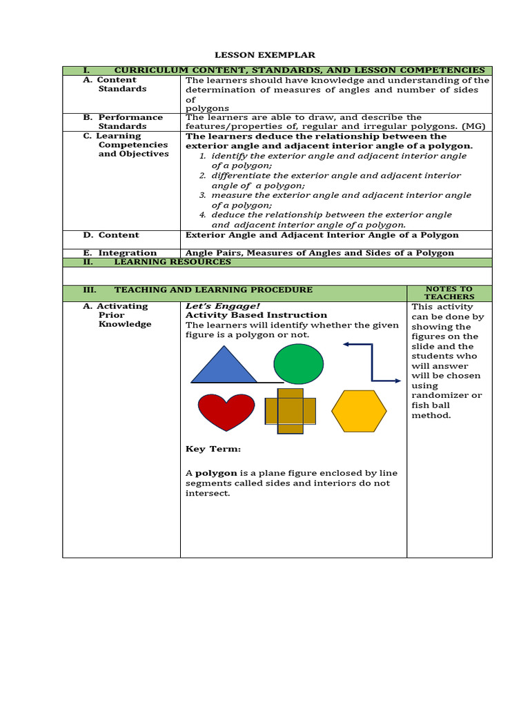LESSON-EXEMPLAR-Demo | Download Free PDF | Angle | Polygon