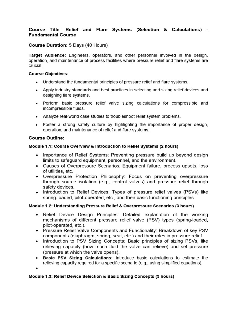 Course Outlines Pdf Valve Pressure