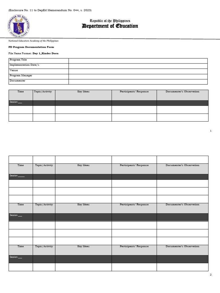 PD Program Documentation Form Guide | PDF