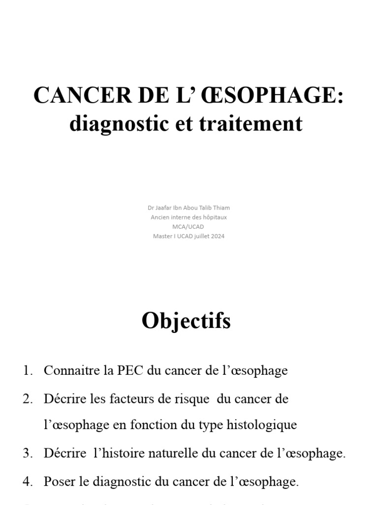 Prise en charge du cancer de l'œsophage PDF Cancer de l'œsophage — free download