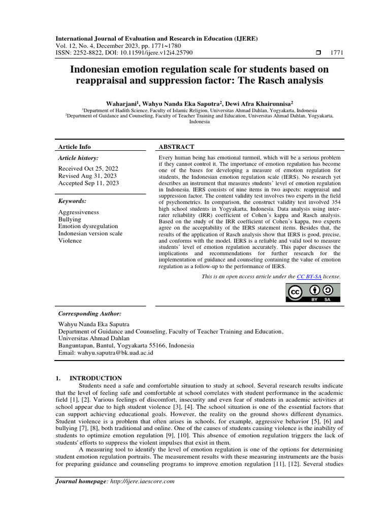 Indonesian Emotion Regulation Scale for Students | PDF | Emotional Self ...