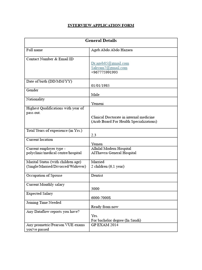 Interview Form - WORD Format | PDF