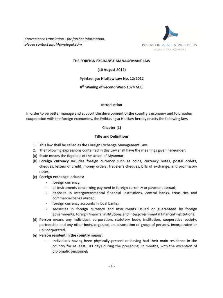 The foreign exchange management law 2012 myanmar en download free