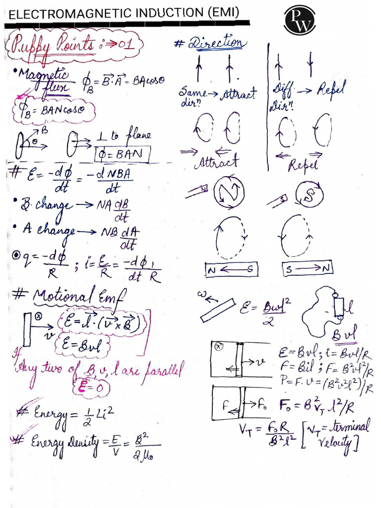 Electromagnetic Induction Handwritten Notes Yakeen NEET 6 0 2024 | PDF
