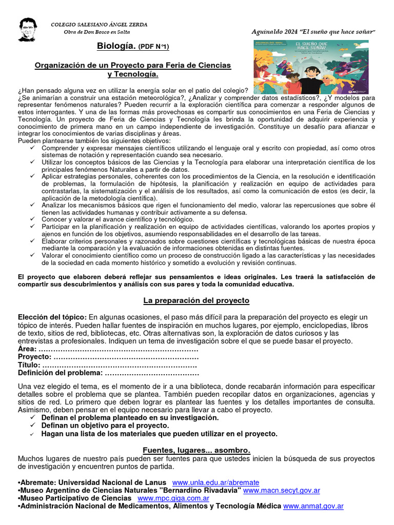 Organización de Un Proyecto para Feria de Ciencias y Tecnología. | PDF ...