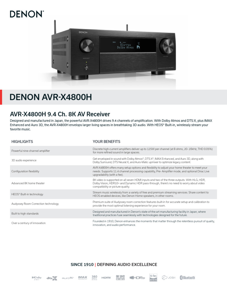 Avr x4800h Info Sheet | PDF | Hdmi | Digital Audio