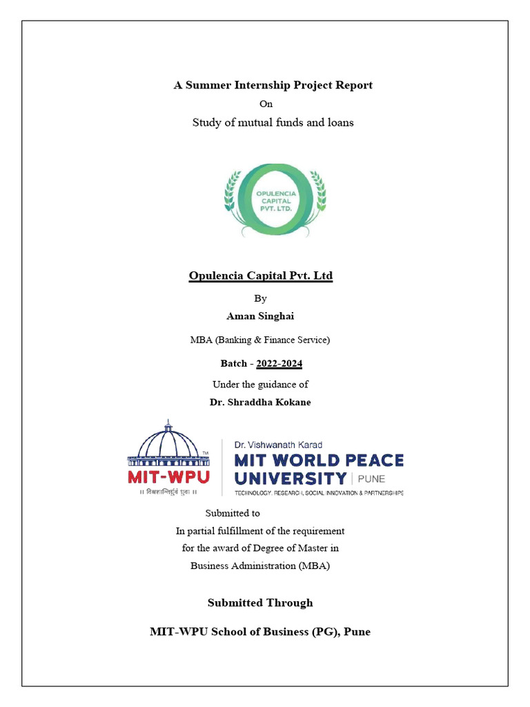 Sip Final Report Pdf Investment Fund Investing