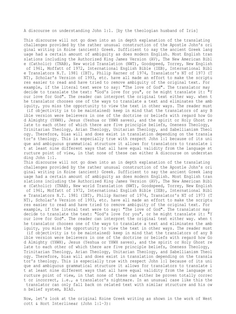 Understanding John 1:1 Translations | PDF | Oneness Pentecostalism ...