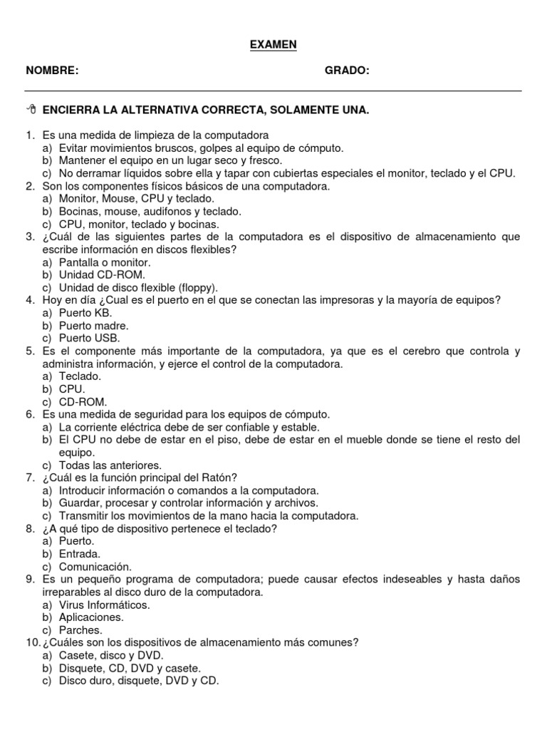 Examen Básico de Computación | PDF | Virus de computadora | Teclado