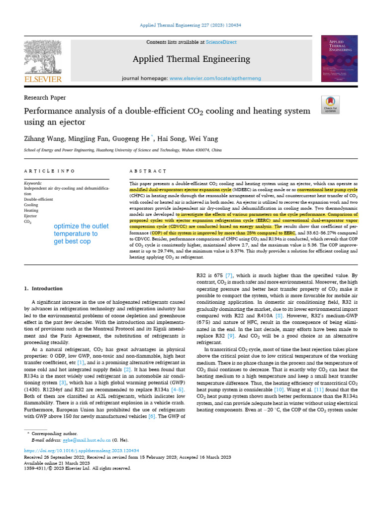 1 - Performance Analysis of A Double-Efficient CO2 Cooling and Heating ...