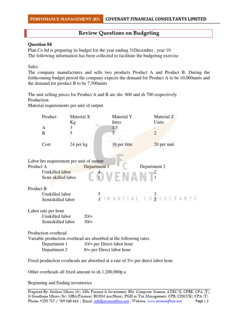 Budgeting Review Questions and Exercises | PDF | Expense | Revenue