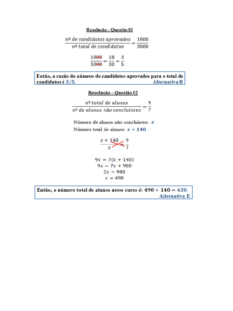Exercícios Razao e Proporção Resolvidos | PDF
