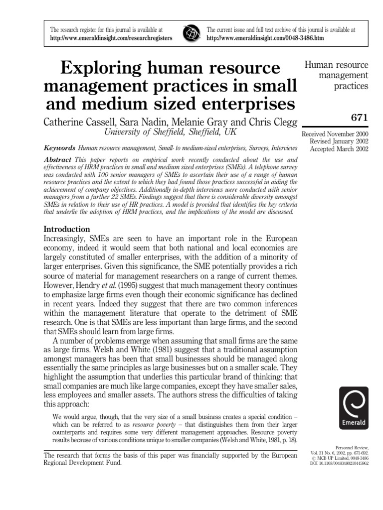 (2002) Exploring Human Resource Management Practices in Small and ...