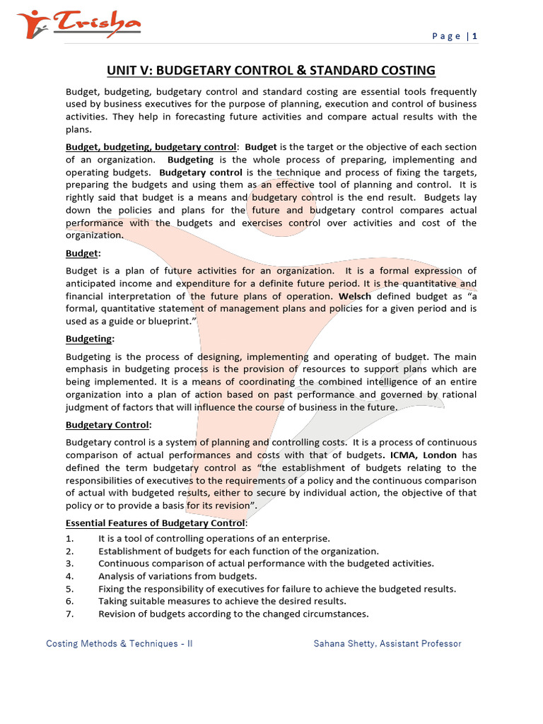Budgetary Control & Standard Costing | PDF | Budget | Labour Economics
