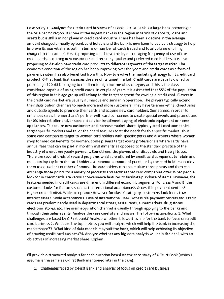 Credit CardCase Study 1 Download Free PDF Credit Card Banks