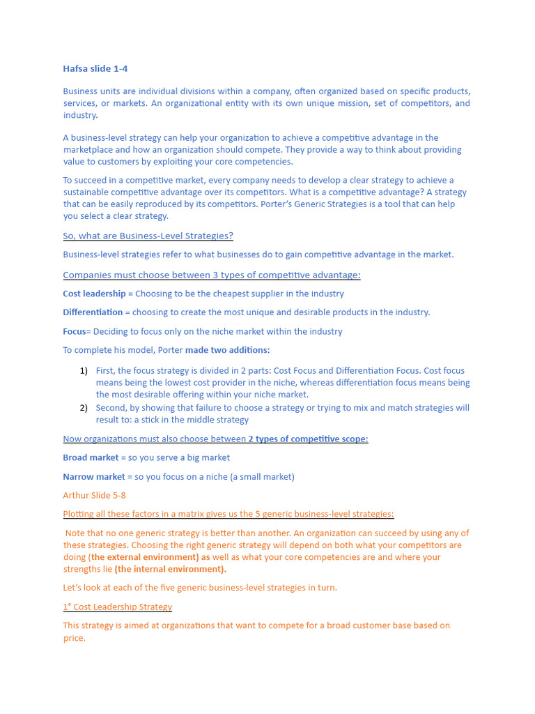 Business Unit Strategies Avec Modification Final | PDF | Competitive ...