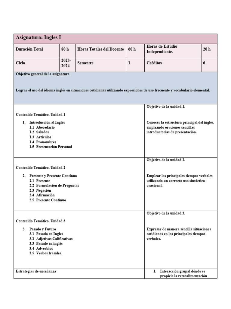 Curso de Inglés I: Estructura y Tiempos Verbales | PDF | Mecánica del ...