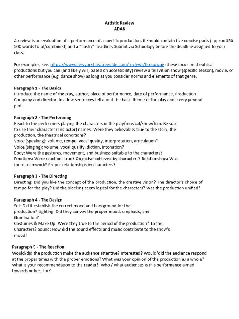 Guidelines for Artistic Reviews | PDF | Human Communication