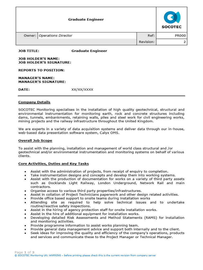 SOCOTEC Monitoring Job Description - Graduate Engineer | PDF ...