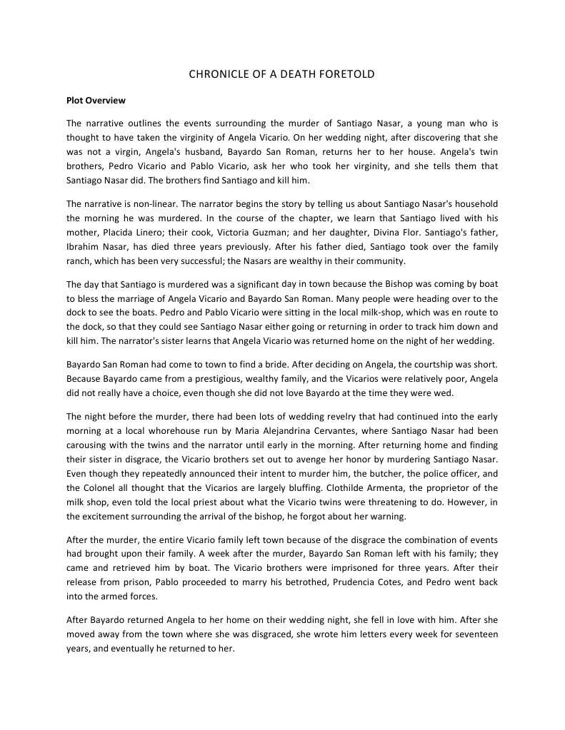Chronicle of A Death Foretold Notes PDF