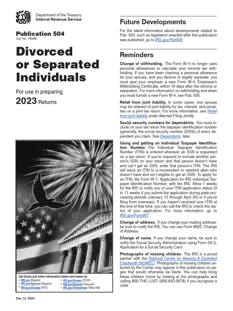 Divorced or Separated Individuals: Future Developments PDF Tax