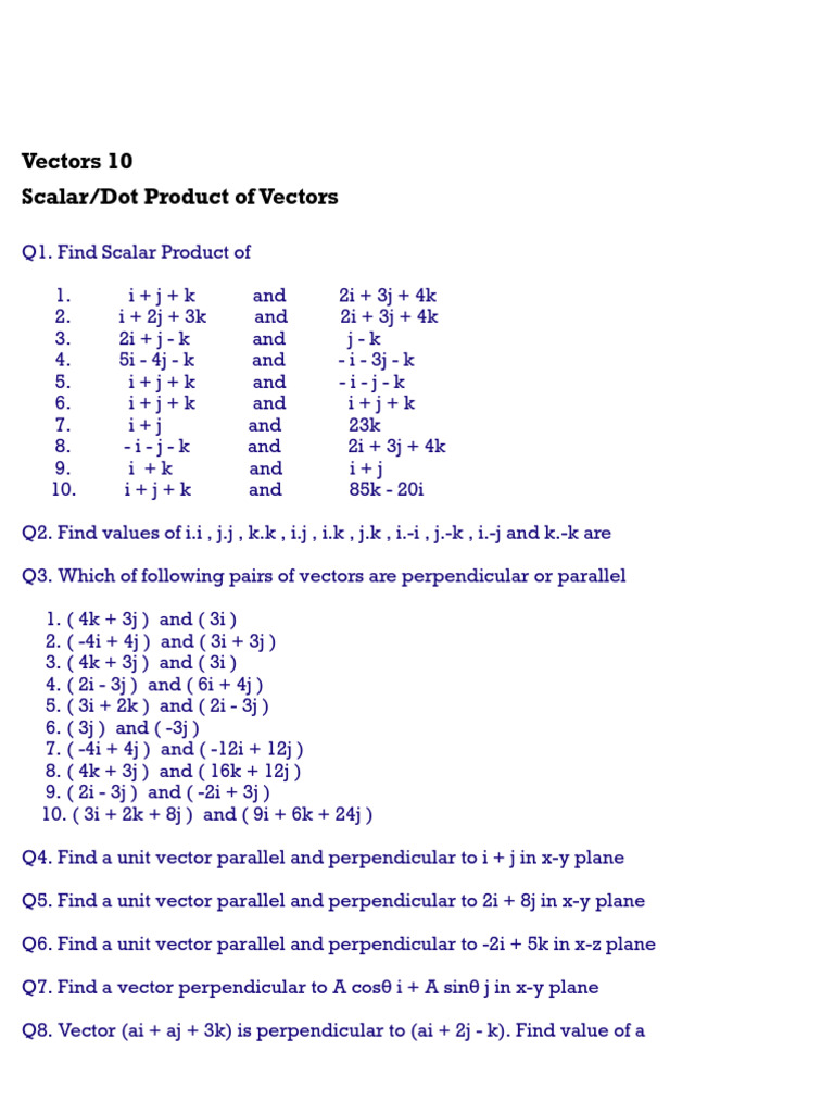 Scalar and Dot Product Exercises | PDF | Euclidean Vector | Space