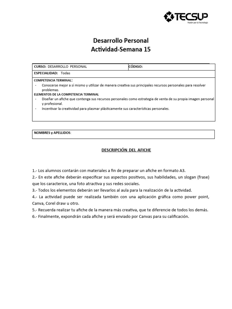 Actividad Semana 15 | PDF | Crecimiento personal y profesional ...