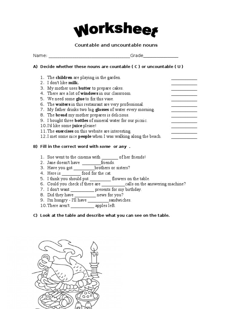 Countable and Uncountable Nouns Worksheet | PDF