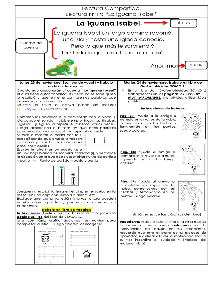 Actividades de Lectura y Escritura con Vocal I | PDF