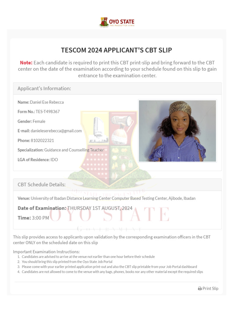 Applicant s cbt slip oyo state job portal pdf