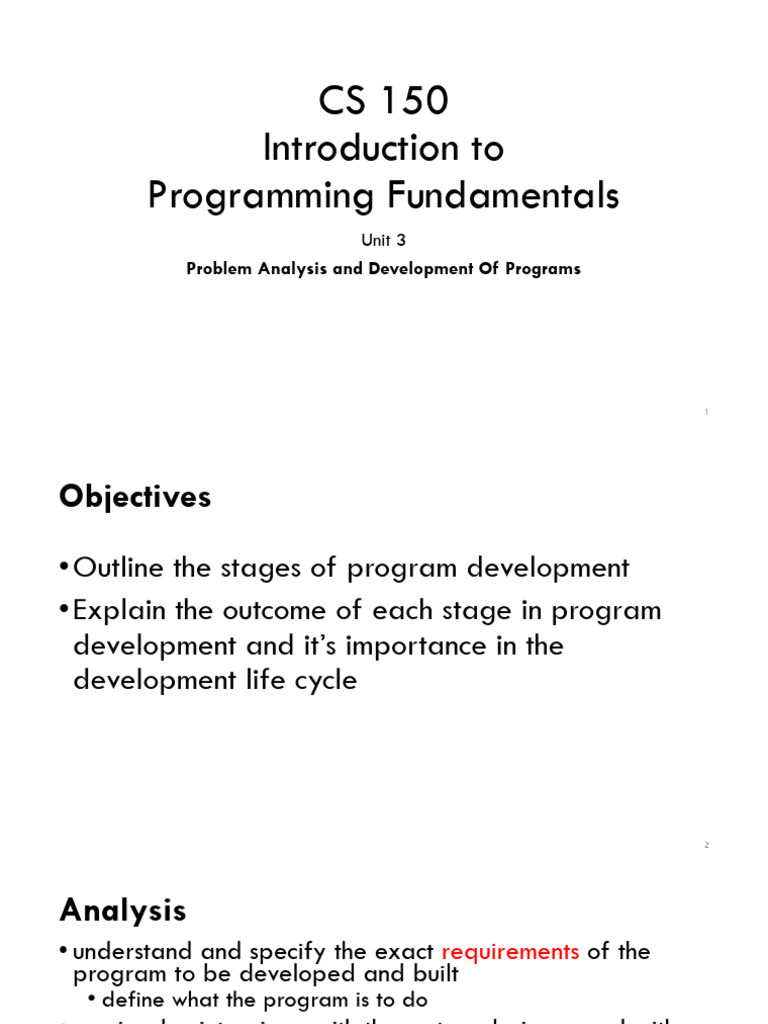 CS150 - Unit 3 - Problem Analysis and Development of Programs | PDF ...