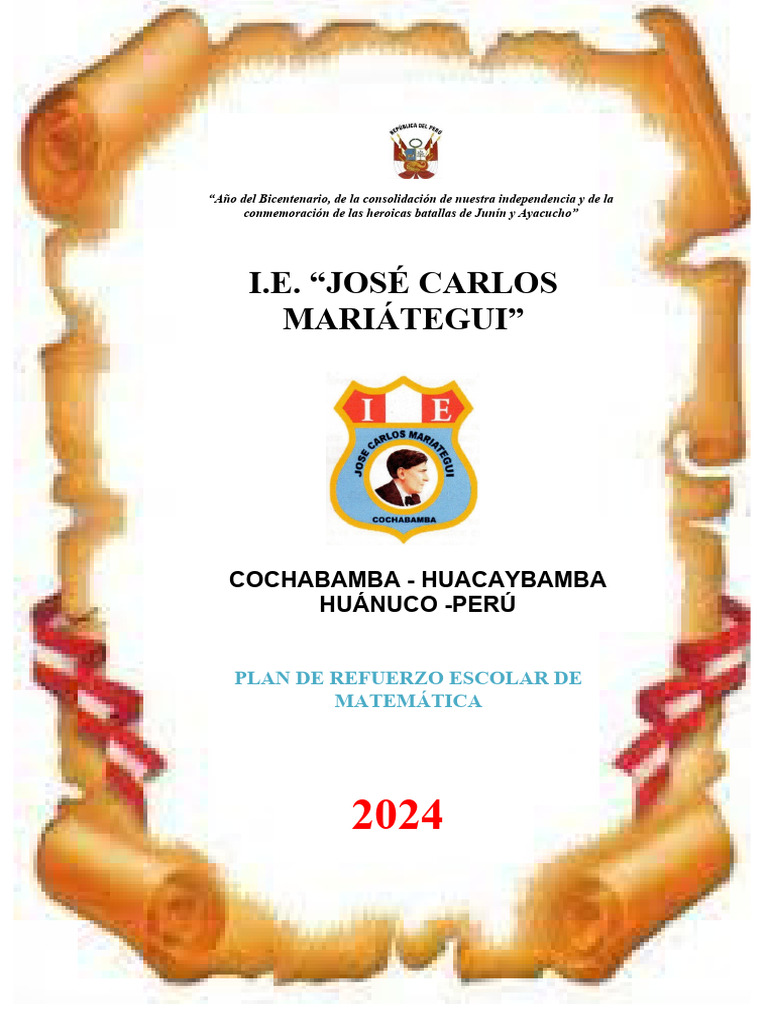 Plan de refuerzo escolar ie jcm cobba matem tica 2024 ojo pdf